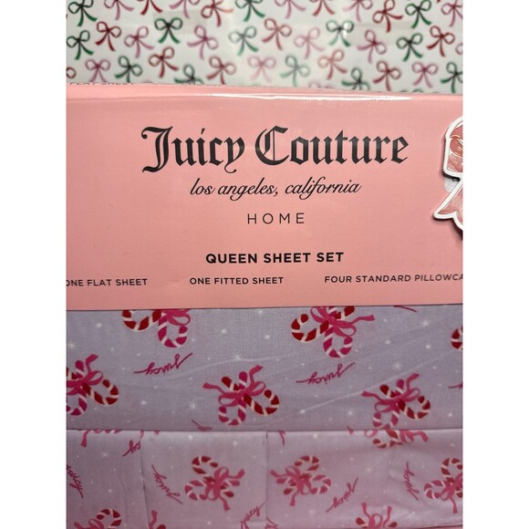 Juicy Couture Pink Bow and Candy Cane Sheet Set, Queen - Picture 2 of 6